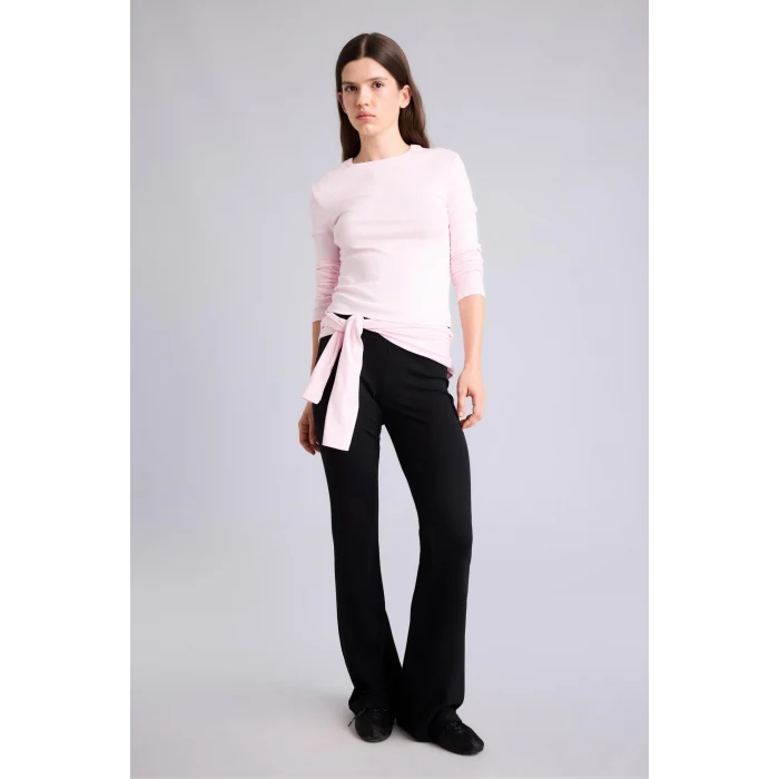 Defacto E0628AXBK81 Siyah Flare Fıt Ribana Siyah Pantolon