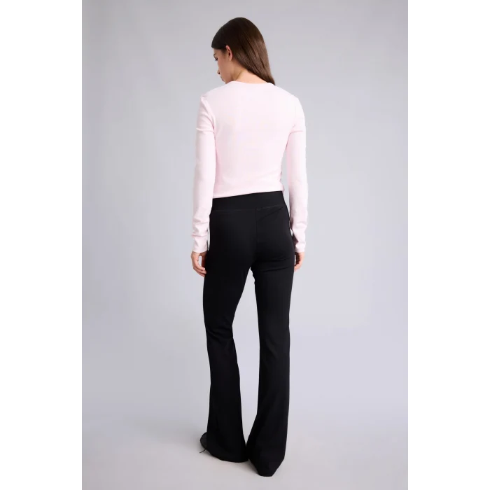 Defacto E0628AXBK81 Siyah Flare Fıt Ribana Siyah Pantolon