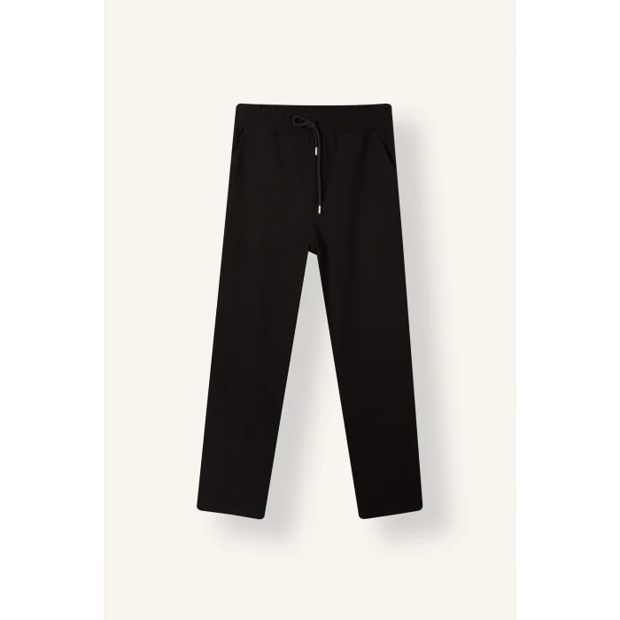 Defacto F0309AXBK81 Siyah Regular Fit Beli Bağcıklı Düz Paça Cepli Eşofman Altı