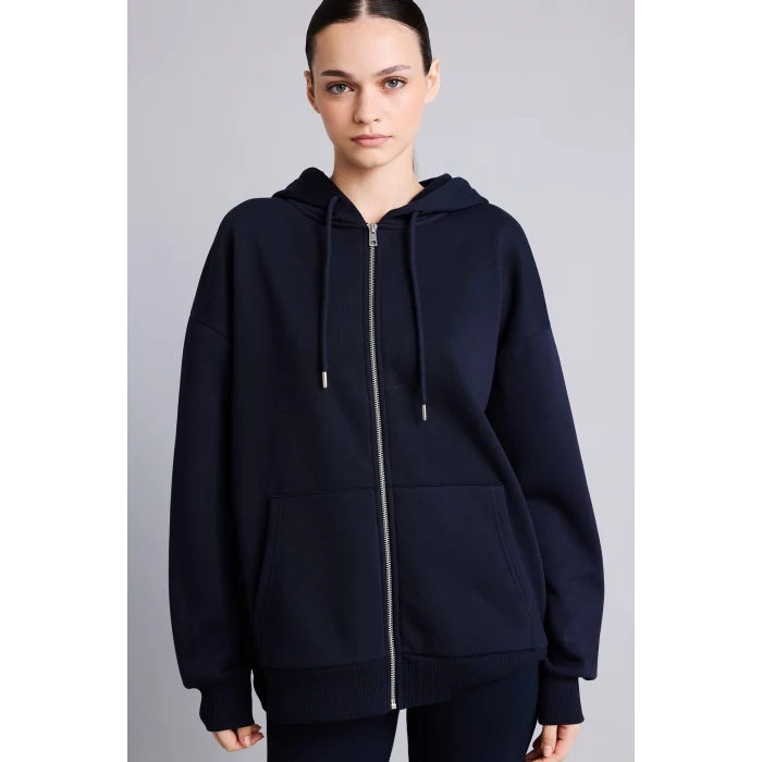 Defacto V4233AZNV241 Lacivert Pamuklu Oversıze Kapüşonlu Kalın Kumaş Sweatshirt