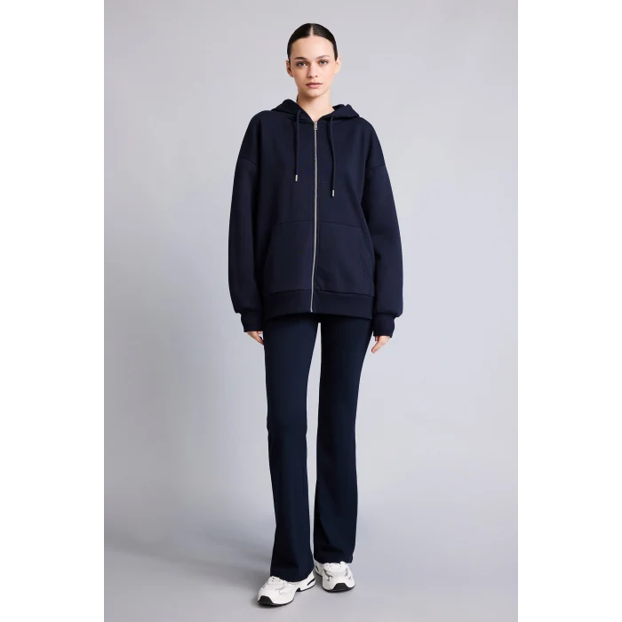 Defacto V4233AZNV241 Lacivert Pamuklu Oversıze Kapüşonlu Kalın Kumaş Sweatshirt
