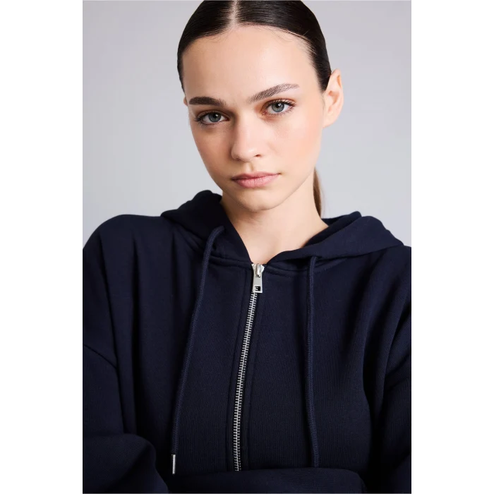 Defacto V4233AZNV241 Lacivert Pamuklu Oversıze Kapüşonlu Kalın Kumaş Sweatshirt