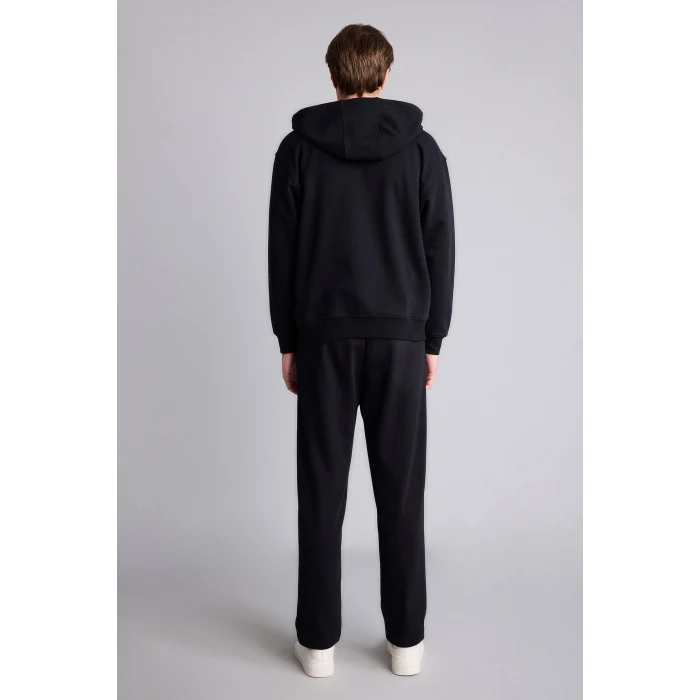 Defacto D7599AXBK81 Siyah Relax Fıt Kapüşonlu İçi Yumuşak Tüylü Kalın Kumaş Fermuarlı Sweatshirt