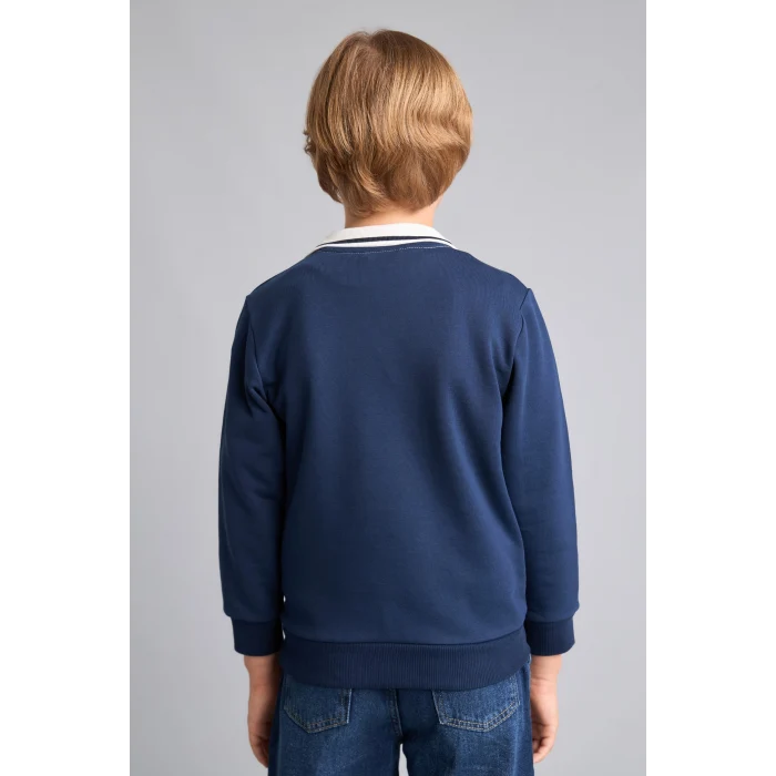 Defacto H9832A8NV241 Lacivert Oversıze Gömlek Yaka Kolej Baskılı Lacivert Sweatshirt Erkek Çocuk
