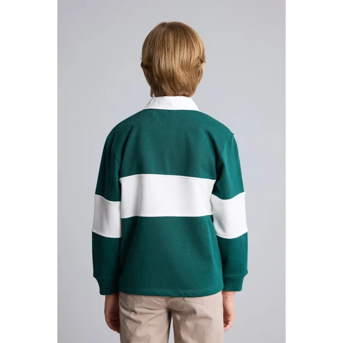 Defacto H9808A8GN671 Yeşil Oversize Gömlek Yaka Renk Bloklu Baskılı Sweatshirt Erkek Çocuk