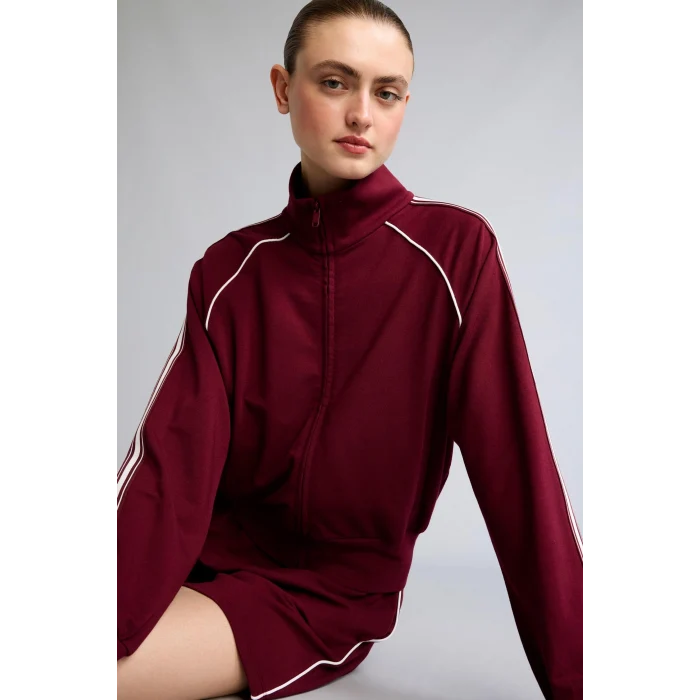 Defacto H2046AXBR115 Bordo Ultra Yumuşak Standart Fıt Dik Yaka Fermuarlı Spor Hırka