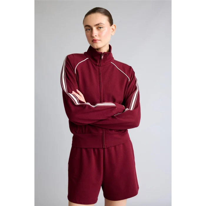 Defacto H2046AXBR115 Bordo Ultra Yumuşak Standart Fıt Dik Yaka Fermuarlı Spor Hırka