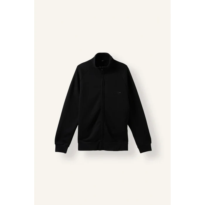 Defacto E1367AXBK81 Siyah Boxy Fit Dik Yaka Baskılı İçi Yumuşak Tüylü Cepli Fermuarlı Sweatshirt Hırka