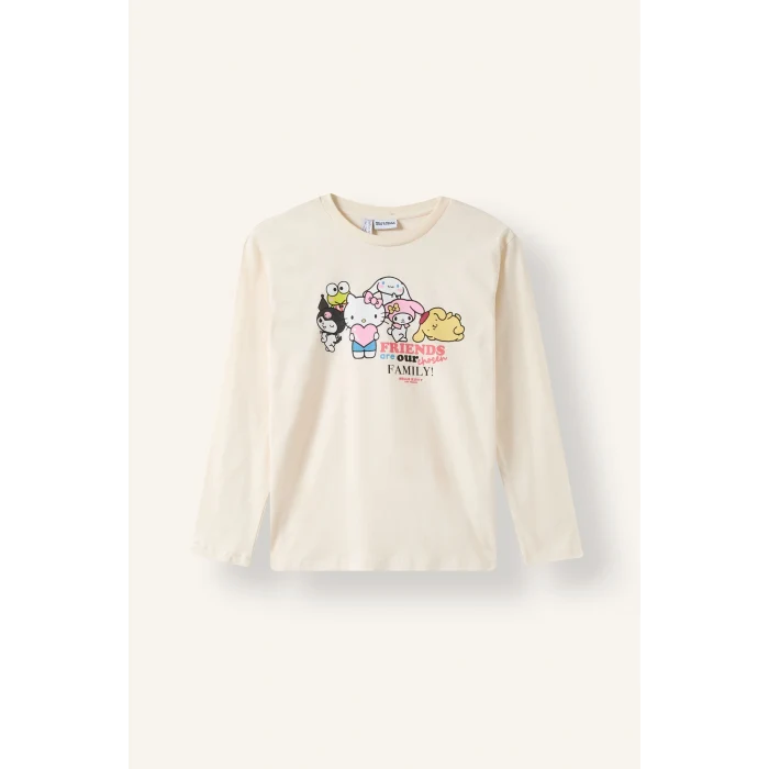 Defacto I1876A8ER105 Ekru Hello Kıtty Uzun Kollu Pijama Üstü Esnek Belli Uzun Pijama Altı 2li Takım Kız Çocuk