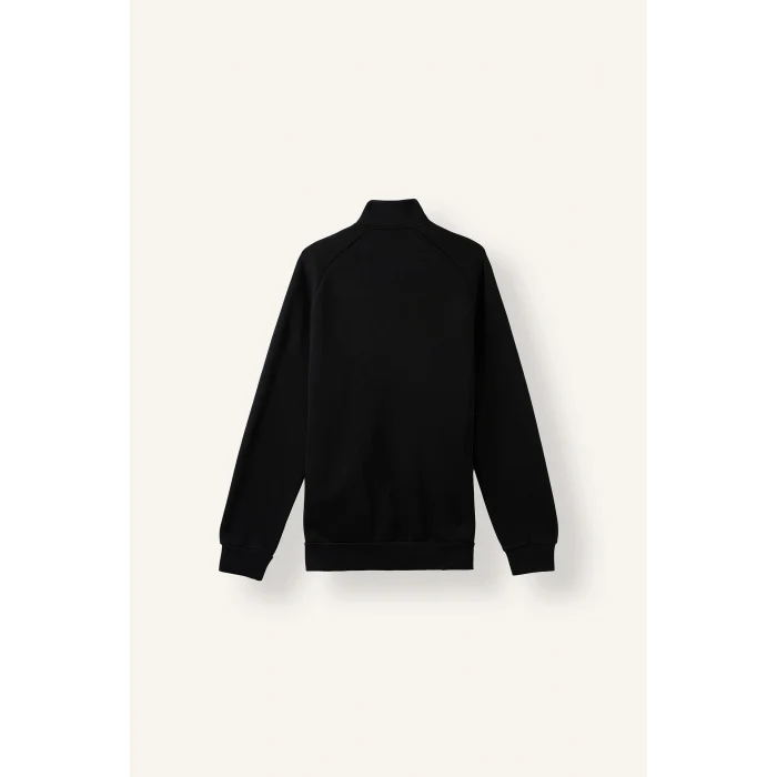 Defacto E1367AXBK81 Siyah Boxy Fit Dik Yaka Baskılı İçi Yumuşak Tüylü Cepli Fermuarlı Sweatshirt Hırka