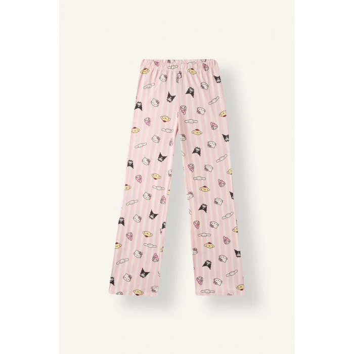 Defacto I1876A8ER105 Ekru Hello Kıtty Uzun Kollu Pijama Üstü Esnek Belli Uzun Pijama Altı 2li Takım Kız Çocuk