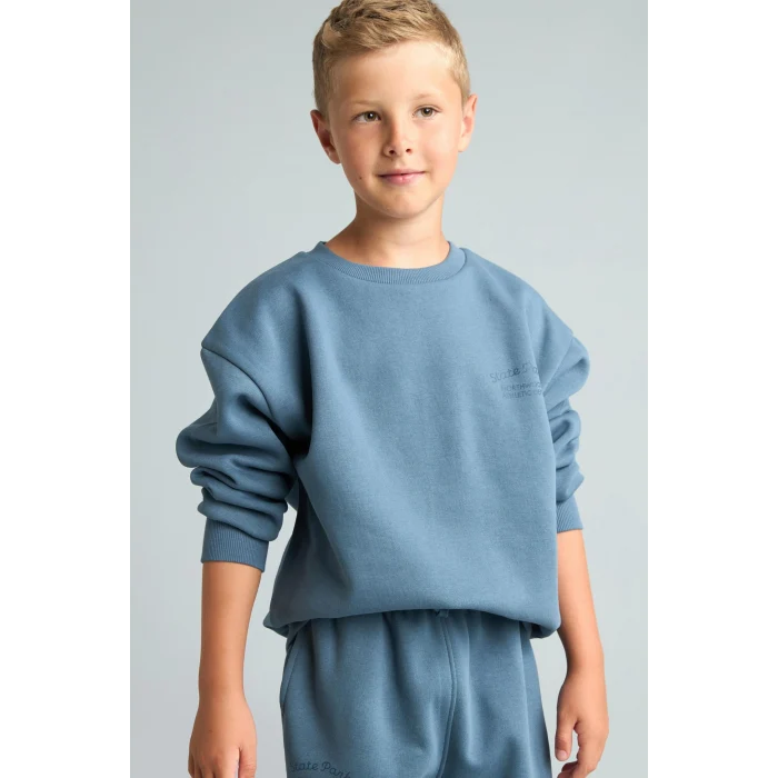 Defacto H9683A8BE739 Mavi Bisiklet Yaka Efekt Nakışlı Sweatshirt Erkek Çocuk