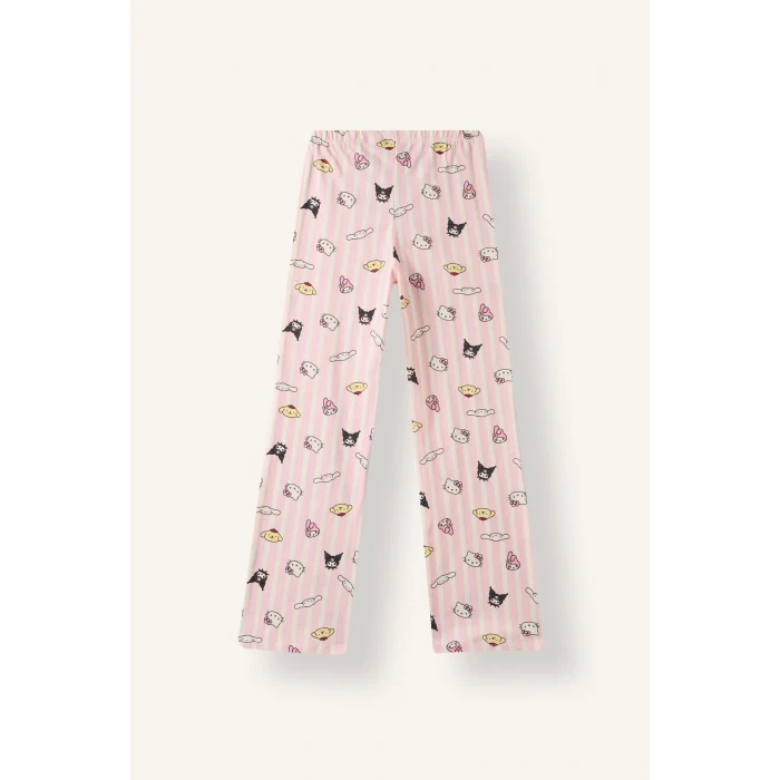 Defacto I1876A8ER105 Ekru Hello Kıtty Uzun Kollu Pijama Üstü Esnek Belli Uzun Pijama Altı 2li Takım Kız Çocuk
