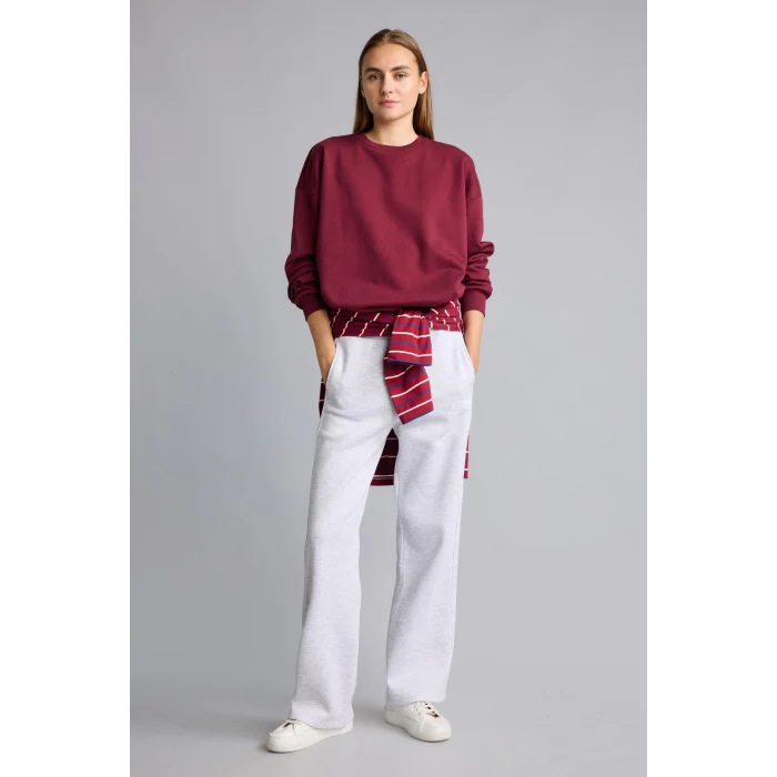 Defacto I3314AXGR93 Gri Beli Lastikli Straight Fit Kalın Kumaş Pantolon