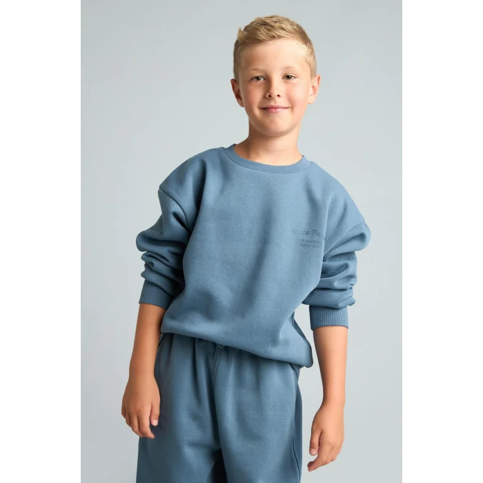 Defacto H9683A8BE739 Mavi Bisiklet Yaka Efekt Nakışlı Sweatshirt Erkek Çocuk