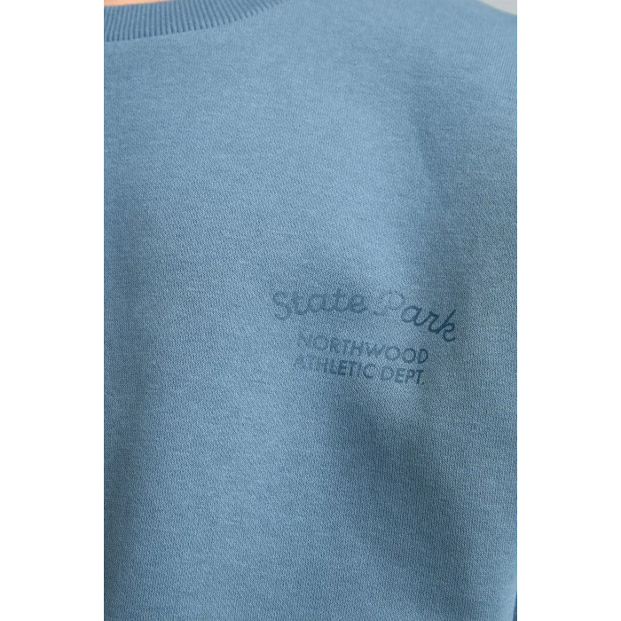 Defacto H9683A8BE739 Mavi Bisiklet Yaka Efekt Nakışlı Sweatshirt Erkek Çocuk