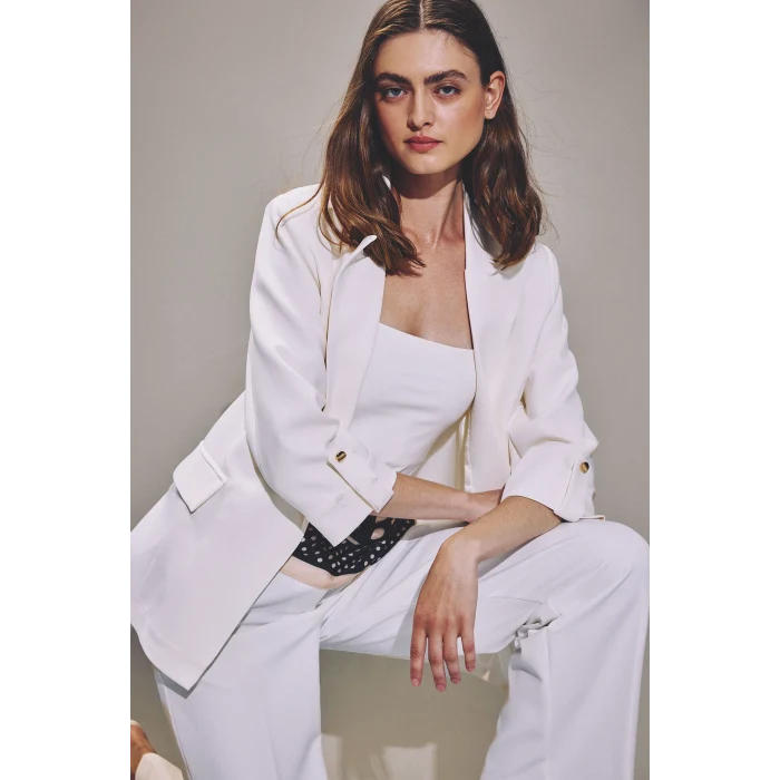 Defacto C3215AXWT34 Beyaz Oversıze Basic Blazer Beyaz Ceket