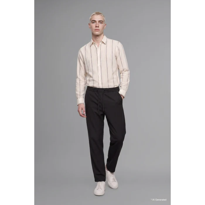 Defacto I1993AXWT34 Beyaz Regular Fit Gömlek Yaka Dikey Çizgili Pamuklu Uzun Kollu Gömlek