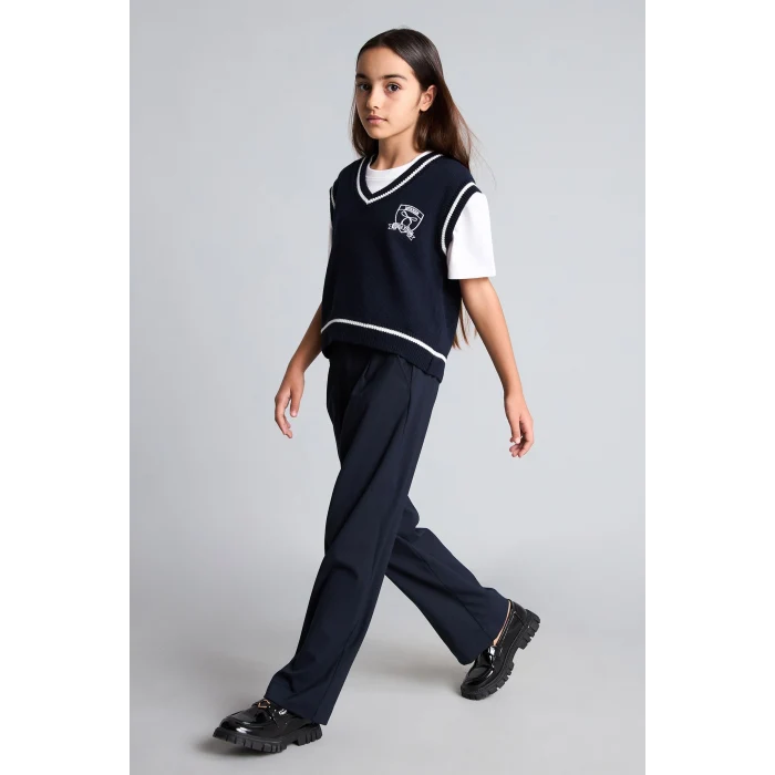 Defacto H9671A8NV253 Lacivert Düz Paça Pilili Pantolon Kız Çocuk