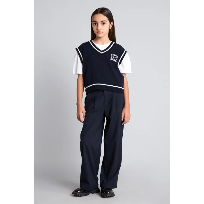 Defacto H9671A8NV253 Lacivert Düz Paça Pilili Pantolon Kız Çocuk