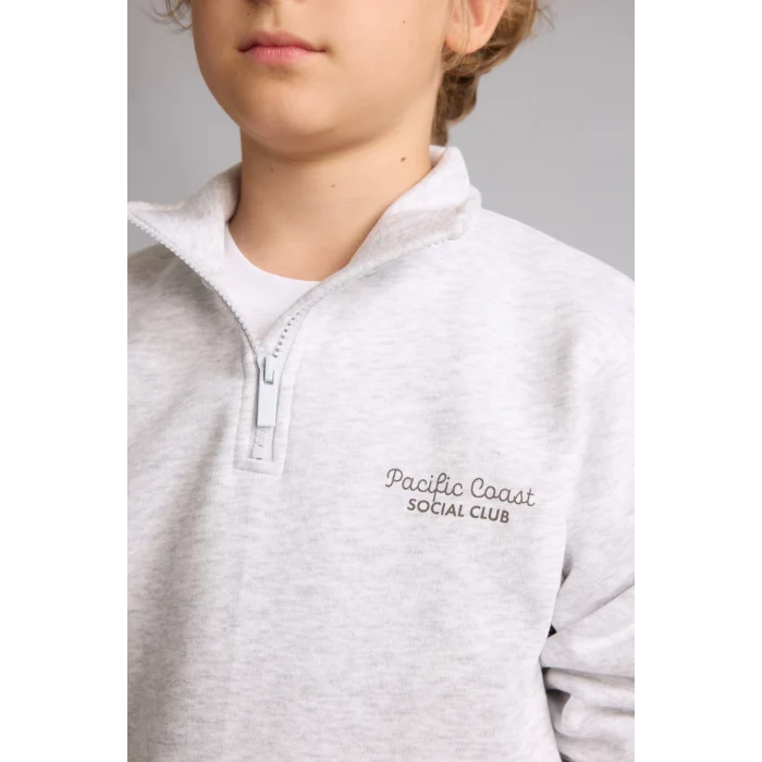 Defacto H9689A8GR400 Gri Regular Fit Yarım Fermuarlı Dik Yaka İçi Yumuşak Tüylü Yazı İşlemeli Sweatshirt Erkek Çocuk