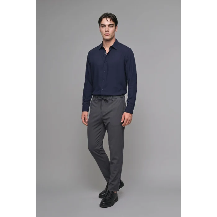 Defacto H5254AXNV253 Lacivert Regular Fit Polo Yaka Modal Uzun Kollu Gömlek