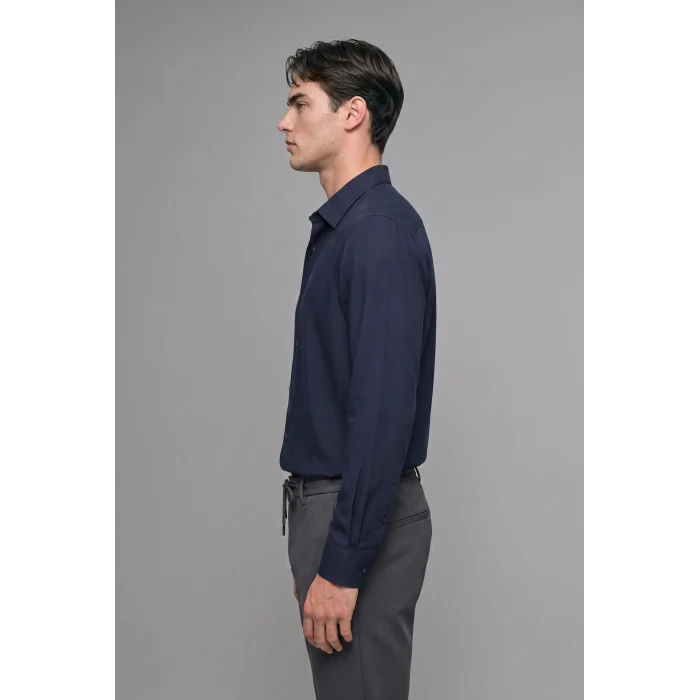 Defacto H5254AXNV253 Lacivert Regular Fit Polo Yaka Modal Uzun Kollu Gömlek