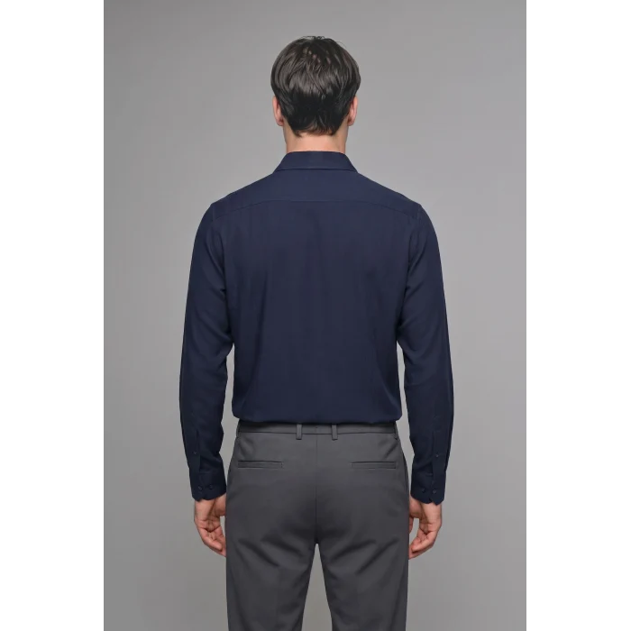 Defacto H5254AXNV253 Lacivert Regular Fit Polo Yaka Modal Uzun Kollu Gömlek