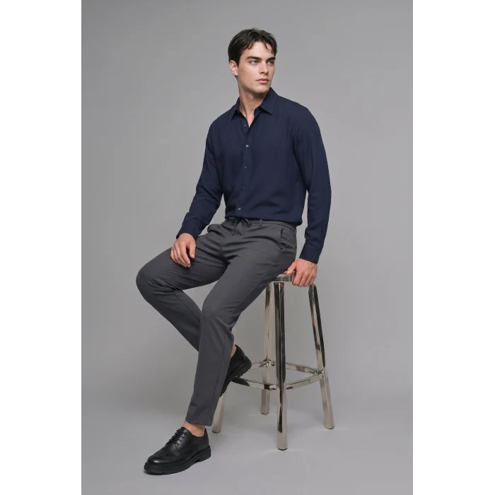 Defacto H5254AXNV253 Lacivert Regular Fit Polo Yaka Modal Uzun Kollu Gömlek