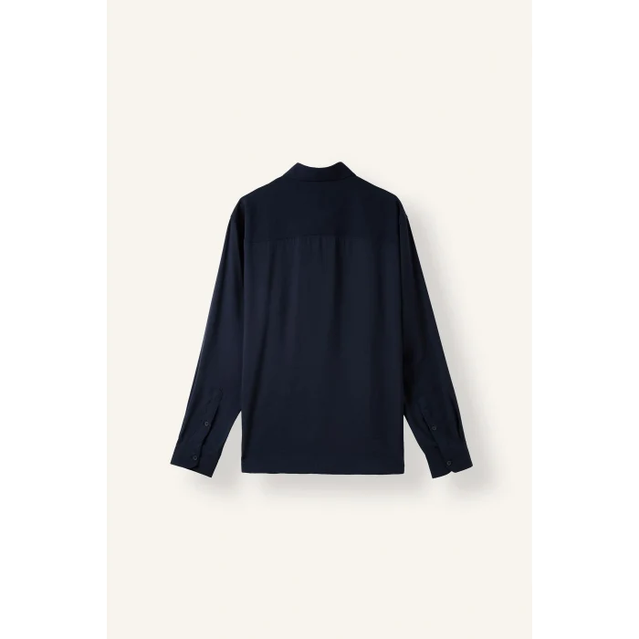 Defacto H5254AXNV253 Lacivert Regular Fit Polo Yaka Modal Uzun Kollu Gömlek