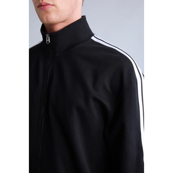 Defacto F0106AXBK81 Siyah Nefes Alabilen Boxy Fit Fermuarlı Dik Yaka Sweatshirt
