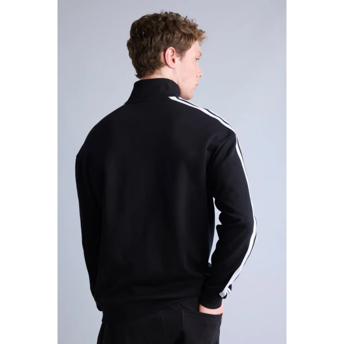 Defacto F0106AXBK81 Siyah Nefes Alabilen Boxy Fit Fermuarlı Dik Yaka Sweatshirt