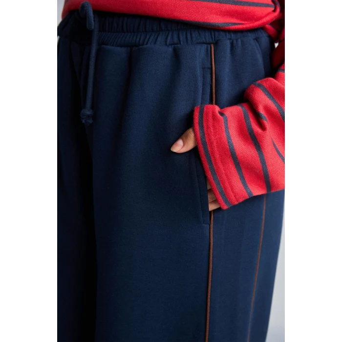 Defacto D6668AXNV248 Lacivert Straight Fit Cepli Düz Paça Eşofman Altı