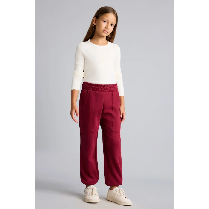 Defacto I2268A8BR204 Bordo Yama Cepli Lastikli Jogger Fıt Eşofman Altı Kız Çocuk