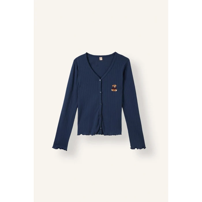 Defacto H4375AXNV241 Lacivert Regular Fit Uzun Kollu Hırka Üst Geniş Paça Alt Pijama Takımı