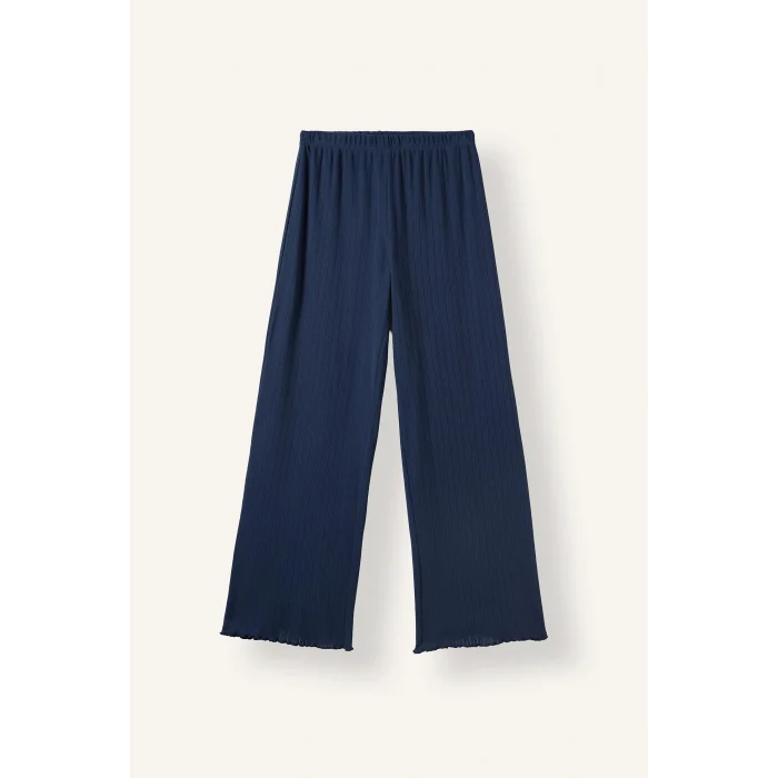 Defacto H4375AXNV241 Lacivert Regular Fit Uzun Kollu Hırka Üst Geniş Paça Alt Pijama Takımı