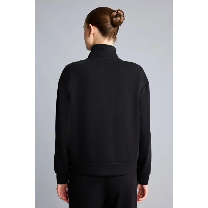 Defacto H4537AXBK81 Siyah Ultra Yumuşak Standart Fit Yarım Fermuarlı Biyeli Dik Yaka Modal Sporcu Basic Sweatshirt