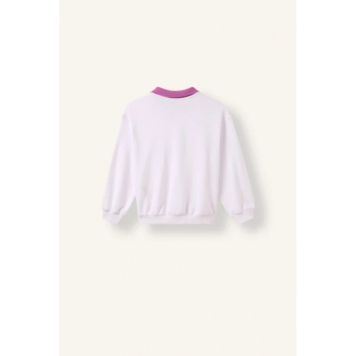 Defacto I3837A8WT34 Beyaz Relax Fit Kontrast Polo Yaka Baskılı Sweatshirt Kız Çocuk