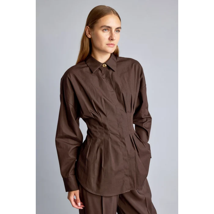 Defacto G8610AXBN338 Kahve %100 Pamuk Fıtted Poplin Gömlek