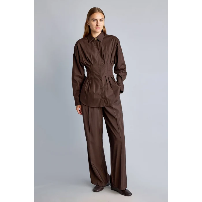 Defacto G8610AXBN338 Kahve %100 Pamuk Fıtted Poplin Gömlek
