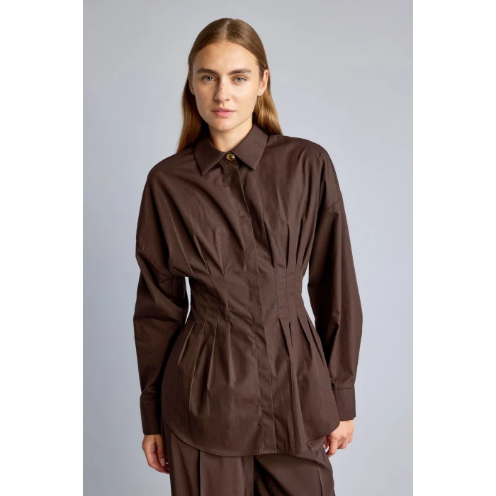 Defacto G8610AXBN338 Kahve %100 Pamuk Fıtted Poplin Gömlek
