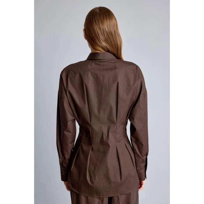 Defacto G8610AXBN338 Kahve %100 Pamuk Fıtted Poplin Gömlek
