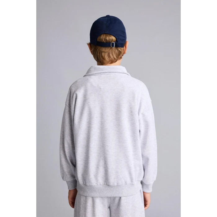 Defacto H9892A8GR400 Gri Regular Fıt Uzun Kollu Dik Yaka Pamuklu Baskılı Sweatshirt Erkek Çocuk
