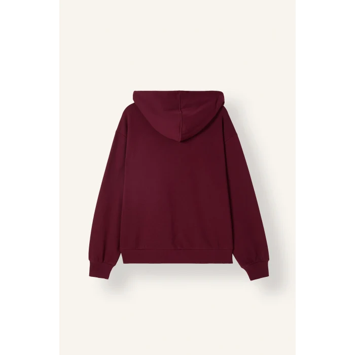 Defacto C1809AXBR115 Bordo Relax Fıt Kapüşonlu Basıc Düz Kalın Sweatshirt Kumaşı Hırka