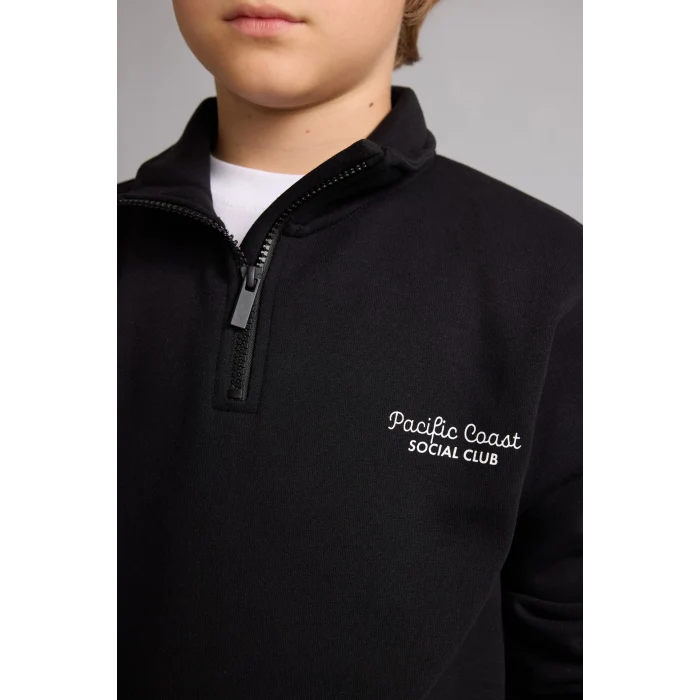 Defacto H9689A8BK81 Siyah Regular Fit Yarım Fermuarlı Dik Yaka İçi Yumuşak Tüylü Yazı İşlemeli Sweatshirt Erkek Çocuk