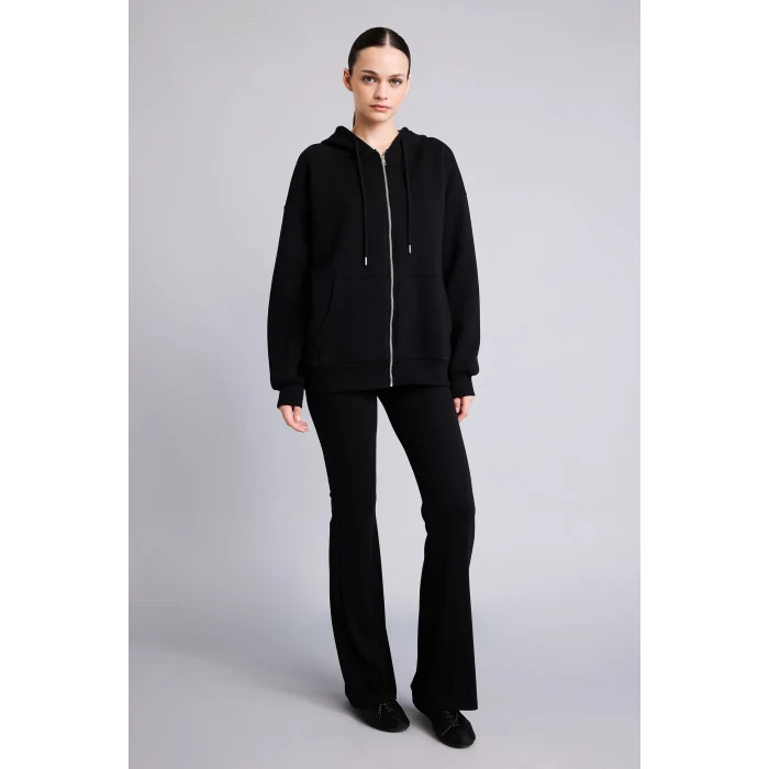 Defacto I2413AXBK81 Siyah Oversıze Kapüşonlu Kalın Sweatshirt Kumaşı Hırka