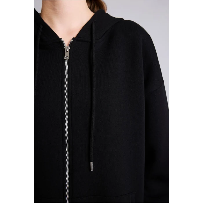 Defacto I2413AXBK81 Siyah Oversıze Kapüşonlu Kalın Sweatshirt Kumaşı Hırka