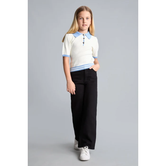 Defacto H9668A8BK27 Siyah %100 Pamuk Wide Leg Düz Paça Cepli Gabardin Pantolon Kız Çocuk