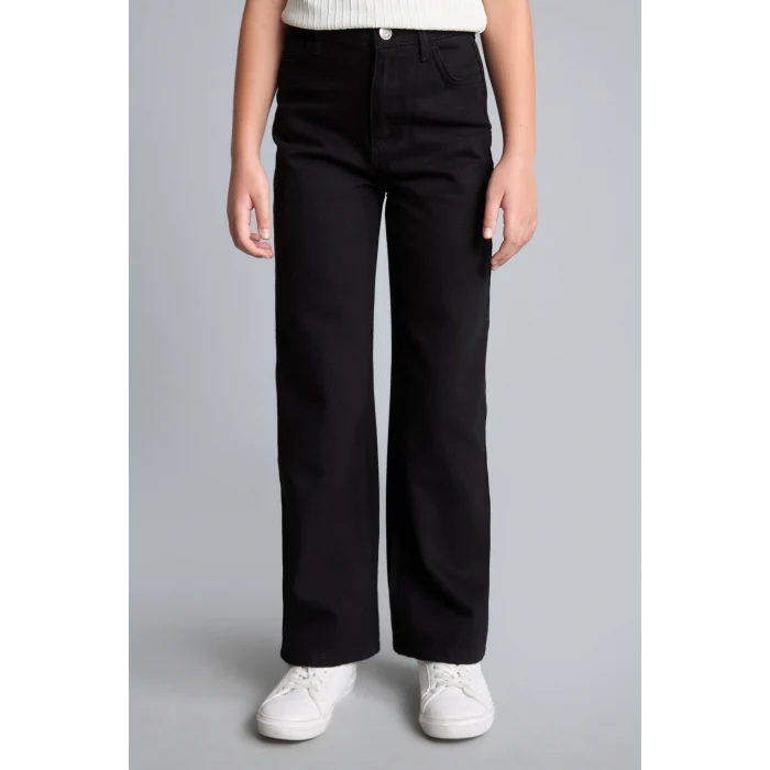 Defacto H9668A8BK27 Siyah %100 Pamuk Wide Leg Düz Paça Cepli Gabardin Pantolon Kız Çocuk