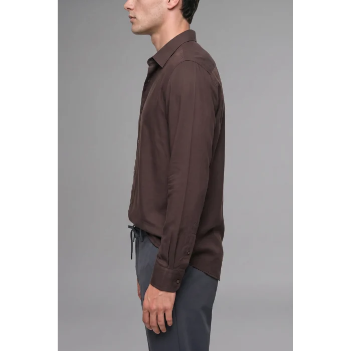 Defacto H5254AXBN192 Kahve Regular Fit Polo Yaka Modal Uzun Kollu Gömlek
